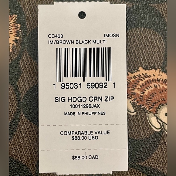 COACH Corner Zip Wristlet In Signature Canvas With Hedgehog Print Gold/Brown NWT - Picture 9 of 9